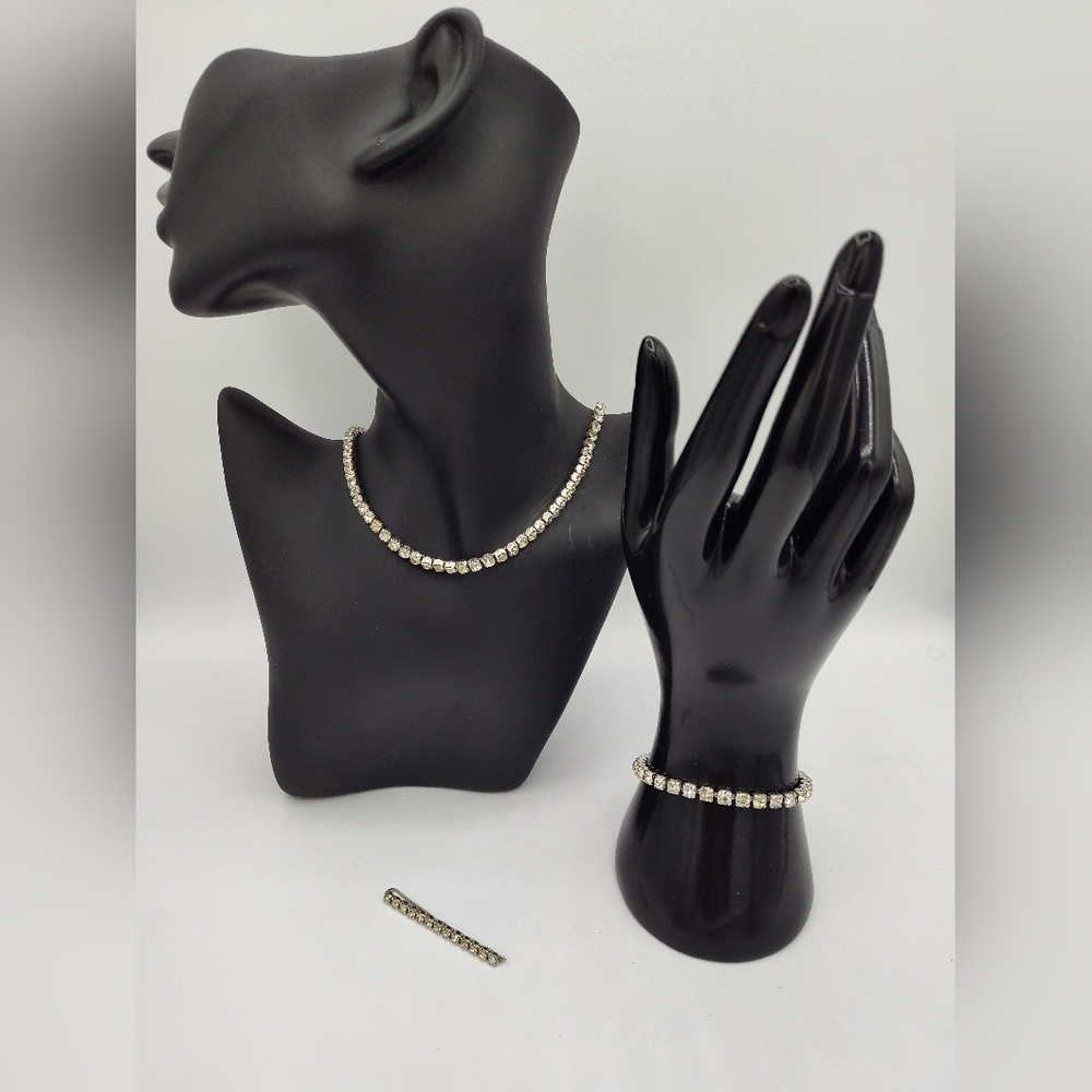 Antique 1920's High Quality Tennis Necklace, Bracelet And Hair Pin Set